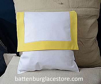 Envelope Pillow. 12 in.White with ASPEN GOLD border.